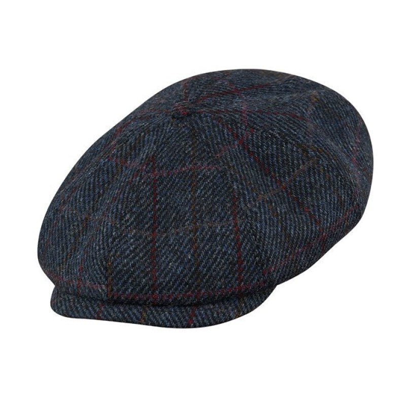 PEAKY BLINDERS SHELBY - HARRIS TWEED Genuine Scottish Harris Tweed 8 Panels Man Cap Blue-red