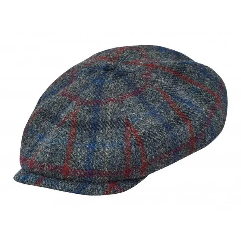 PEAKY BLINDERS SHELBY - HARRIS TWEED Genuine Scottish Harris Tweed 8 Panels Man Cap Grey-Blue-red